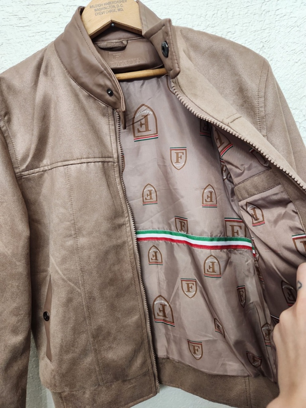 Ferrari Taupe Suede Bomber Jacket with Branded Lining